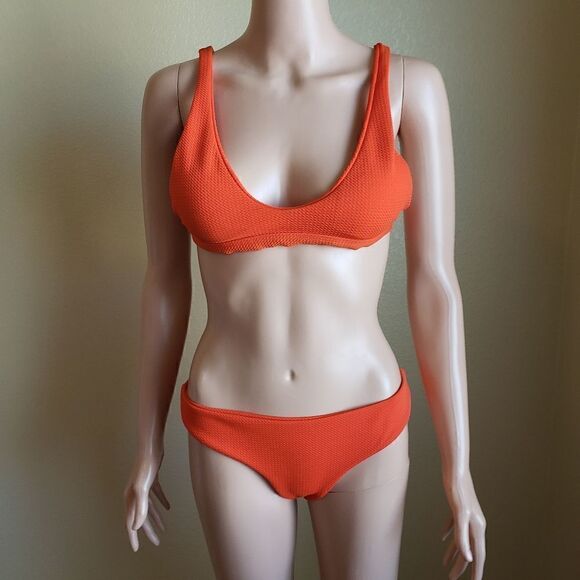 Women's Low Waist Padded Scoop Bikini Set Tangerine - Picture 1 of 13